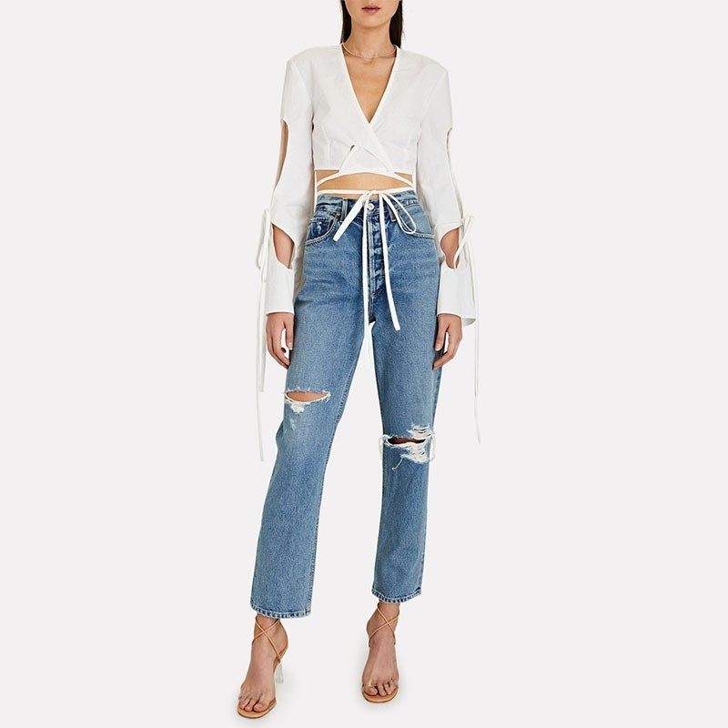 现货 Citizens of Humanity Sabine高腰破洞九分直筒牛仔裤女两色