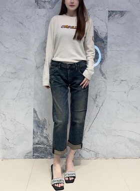 国内现货 Goldsign 中腰深蓝色显瘦显腿长卷边九分直筒牛仔裤女潮