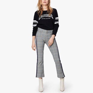 国内现货 MOTHER 竖条纹高腰棕白格纹九分小喇叭休闲西装裤女两色