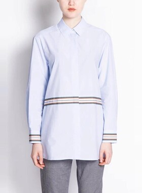 清仓现货 Paul & Joe Sister横条纹浅蓝色长款宽松男友长袖衬衫女