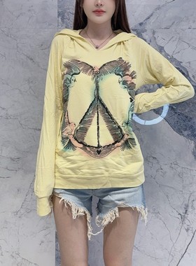 国内现货 Lauren Moshi 嫩黄色时尚和平鸽logo宽松连帽长袖卫衣女