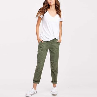 清仓现货 SOCIALITE高腰军绿色贴袋显瘦宽松老爹直筒工装休闲裤女