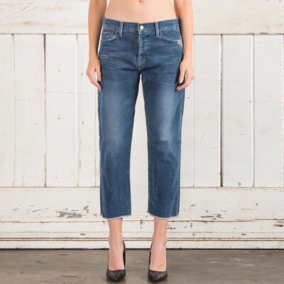 清仓Fidelity泫雅蓝色灯芯条绒毛边宽松阔腿老爹九分直筒牛仔裤女