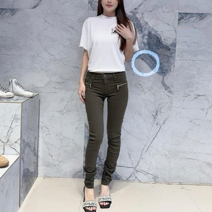 国内现货 RtA denim中腰军绿色显瘦显腿长拉链修身九分小脚牛仔裤