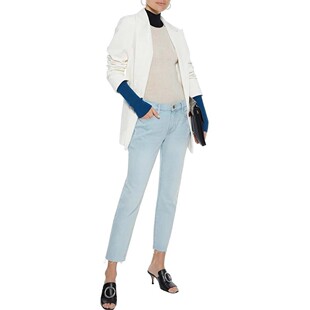 女 Denim中腰浅蓝色毛边显瘦宽松老爹九分男朋友牛仔裤 现货 Frame