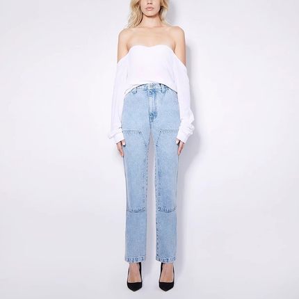 现货RtA denim jaya高腰浅蓝色膝盖补丁显瘦宽松老爹直筒牛仔裤女