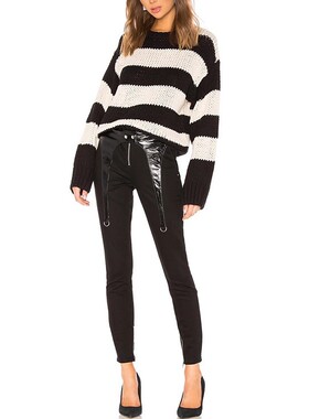 清仓现货 RtA denim羊皮吊带拼接黑色拉链显瘦紧身小脚牛仔裤女潮