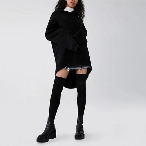 清仓现货 AGOLDE黑色oversize宽松款显瘦套头厚实襦软连帽卫衣女