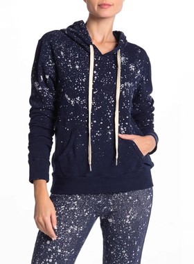 清仓现货 SOCIALITE白漆点做旧深蓝色纯棉瘦套头宽松连帽衫卫衣女