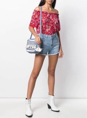 清仓现货 J Brand高腰雪花蓝色毛边显瘦高腿长紧身牛仔短热裤女潮