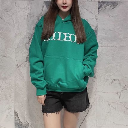 清仓 一件4折 两件2.8折 不退不换 XOXOGOODBOY 绿色套头连帽卫衣
