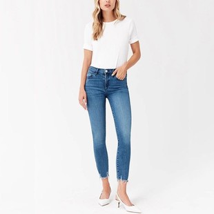 清仓现货 3x1 W2 中腰蓝色撕裂拉丝毛边显瘦紧身九分小脚牛仔裤女