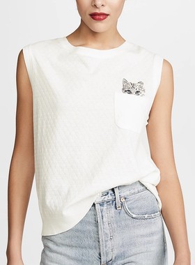 现货 Paul & Joe Sister 可爱猫咪口袋宽松无袖T恤背心女蓝白灰色