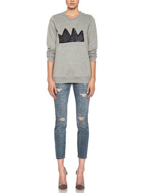 国内现货 Current/Elliott 高腰浅蓝色时尚豹纹显瘦小脚牛仔裤女