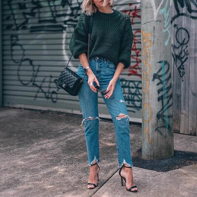 清仓现货 Nobody Denim 超高腰蓝色多破洞不规则毛边直筒牛仔裤女