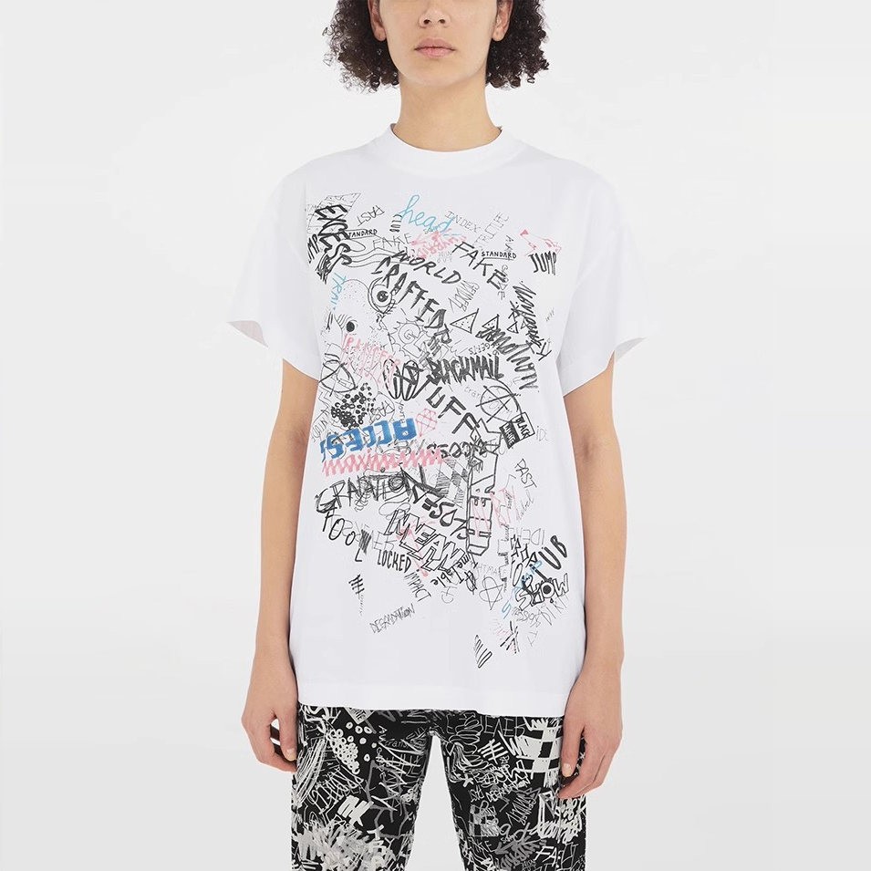 国内现货 Maison Margiela 字母涂鸦白色圆领 oversized短袖T恤女