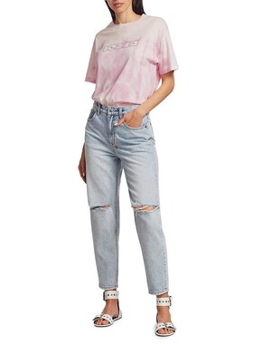 清仓KSUBI chlo泫雅高腰破洞瘦宽松老爹九分直筒男友牛仔裤女蓝色