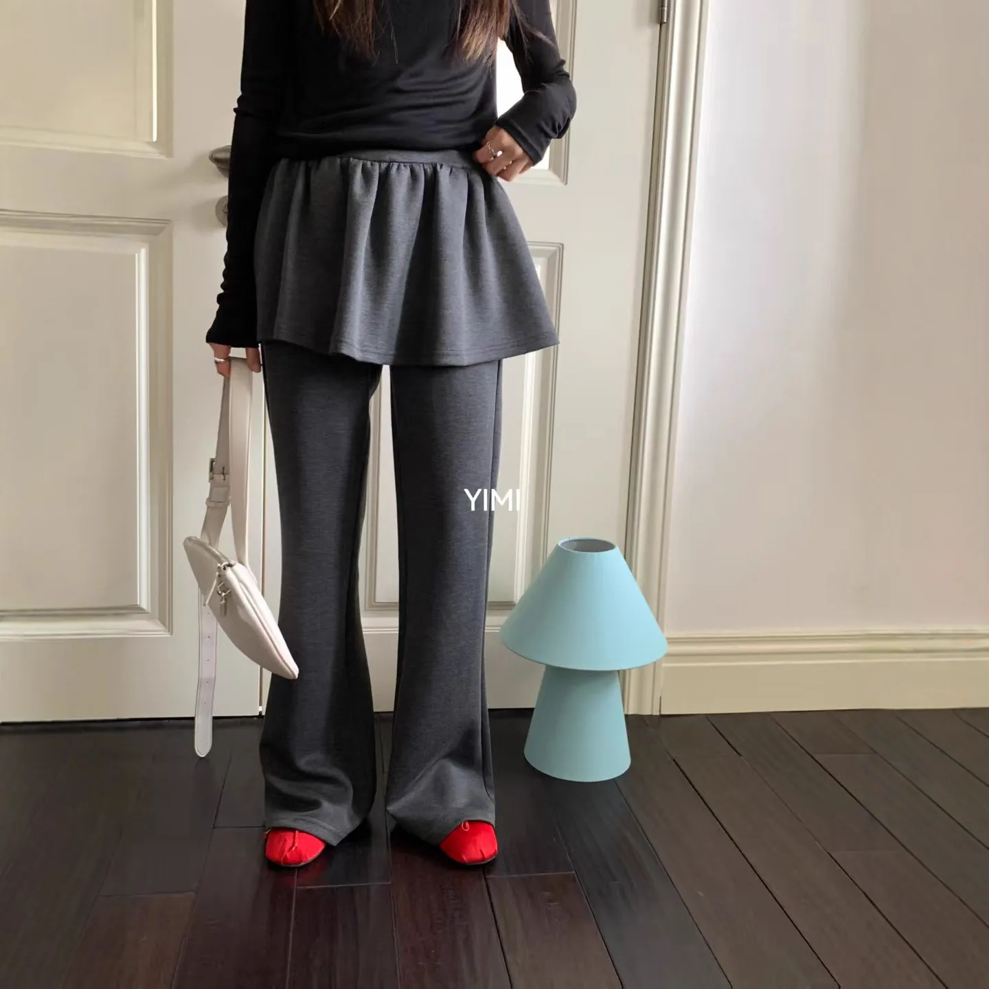 2025春秋新款复古微喇设计感外穿打底裤女百搭休闲叠穿假两件裙裤