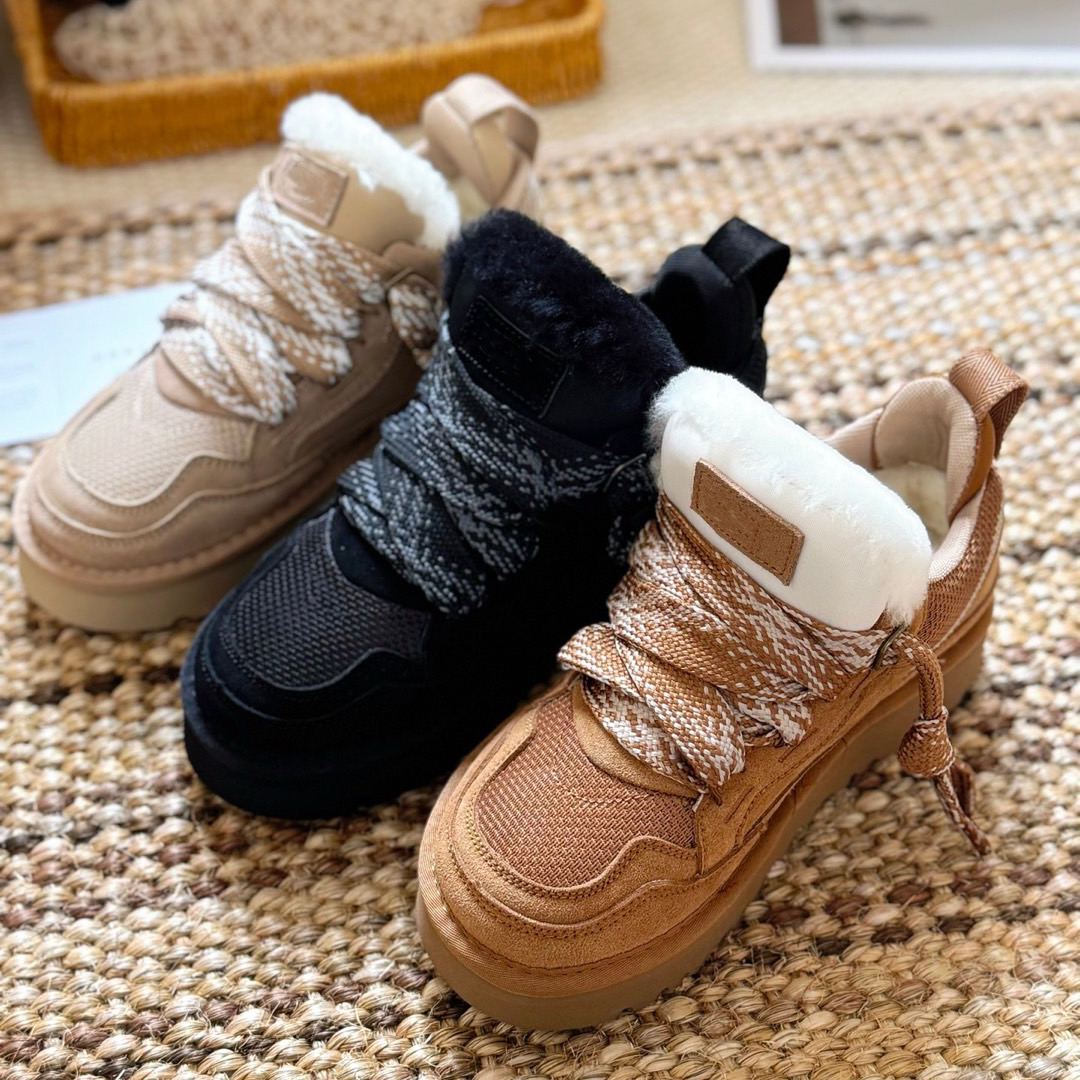 2025新款梅尔低帮系带羊皮毛一体女款低筒雪地靴休闲羊毛靴厚底