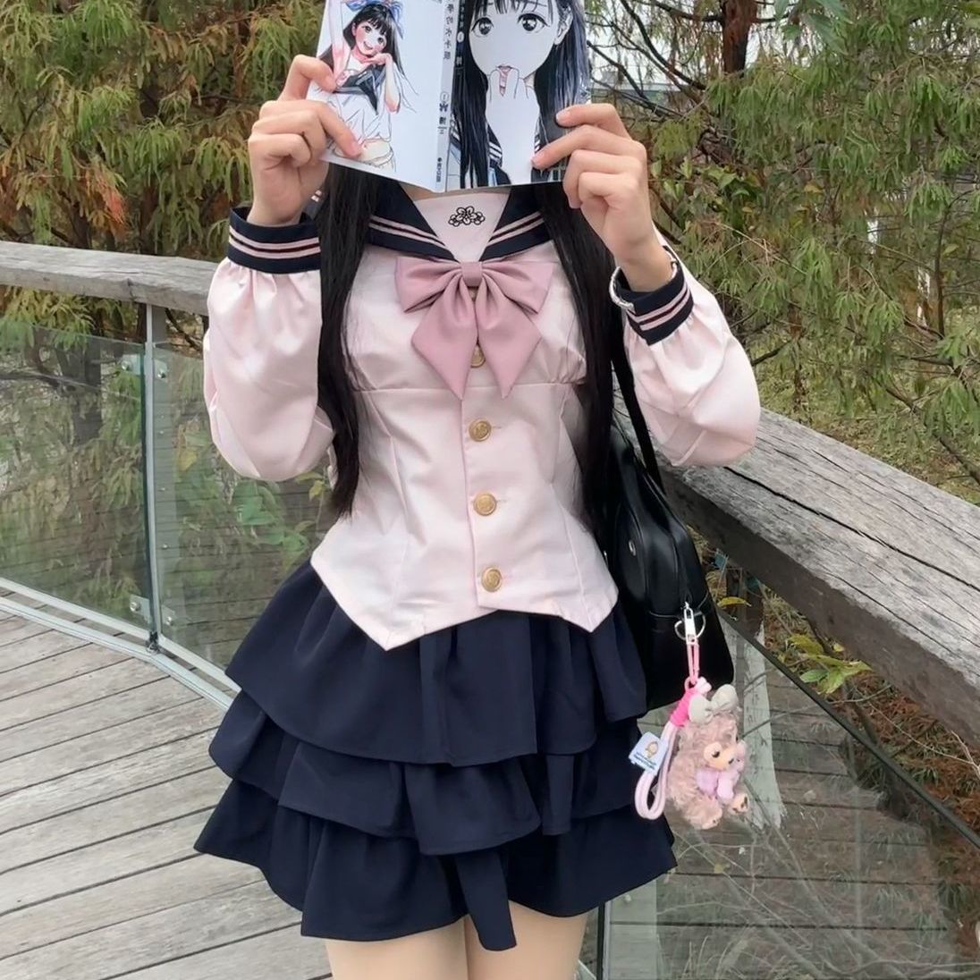 【樱花川】桃夭夭原创jk制服学院短袖衬衫套装水手服日系收腰短款