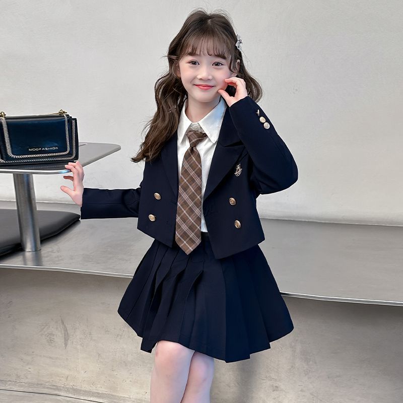女童学院套装2026中大童秋季新款秋装儿童百褶裙春秋jk三件套韩版