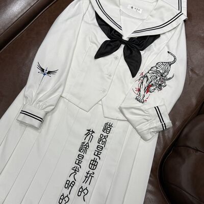 叶子江JK原创如虎添翼不良长裙水手服套装重工刺绣黑白2026新款