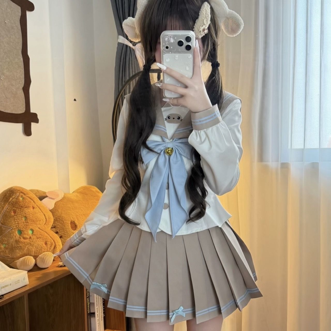 【叮铃猫】南御社原创咖色可爱水手服JK学生日系收腰制服正版套装