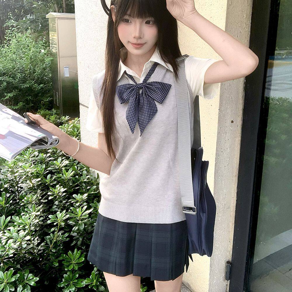 织野鹿原创jk正版套头毛衣V领背心马甲学院风套头针织毛衣套装