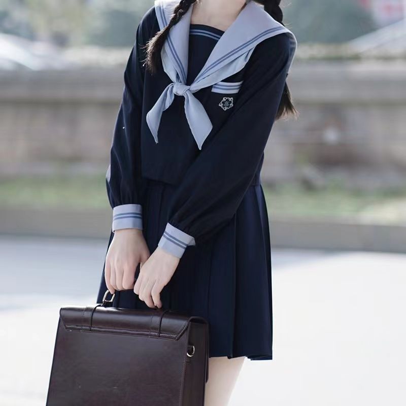 【禾羽高校】原创水手服正版jk制服海军领全套jk学院风水手服蓝色