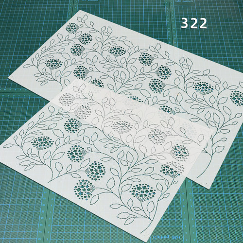 322 缠枝繁花纹 植物刺绣模板镂空画图拓图描图工具茶垫茶席