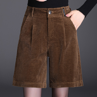 显瘦休闲五分裤 高腰阔腿短裤 宽松百搭灯芯绒阔腿裤 新款 女2025秋季