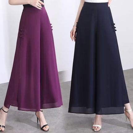 阔腿裤女2026年新款高腰宽松显瘦夏季裙裤垂感雪纺九分裤大脚裤