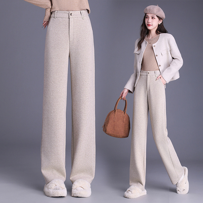 羊毛呢直筒裤女窄版阔腿裤