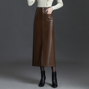 pu皮裙设计感女新款2026年秋冬下半身裙开叉高腰直筒一步包臀裙子