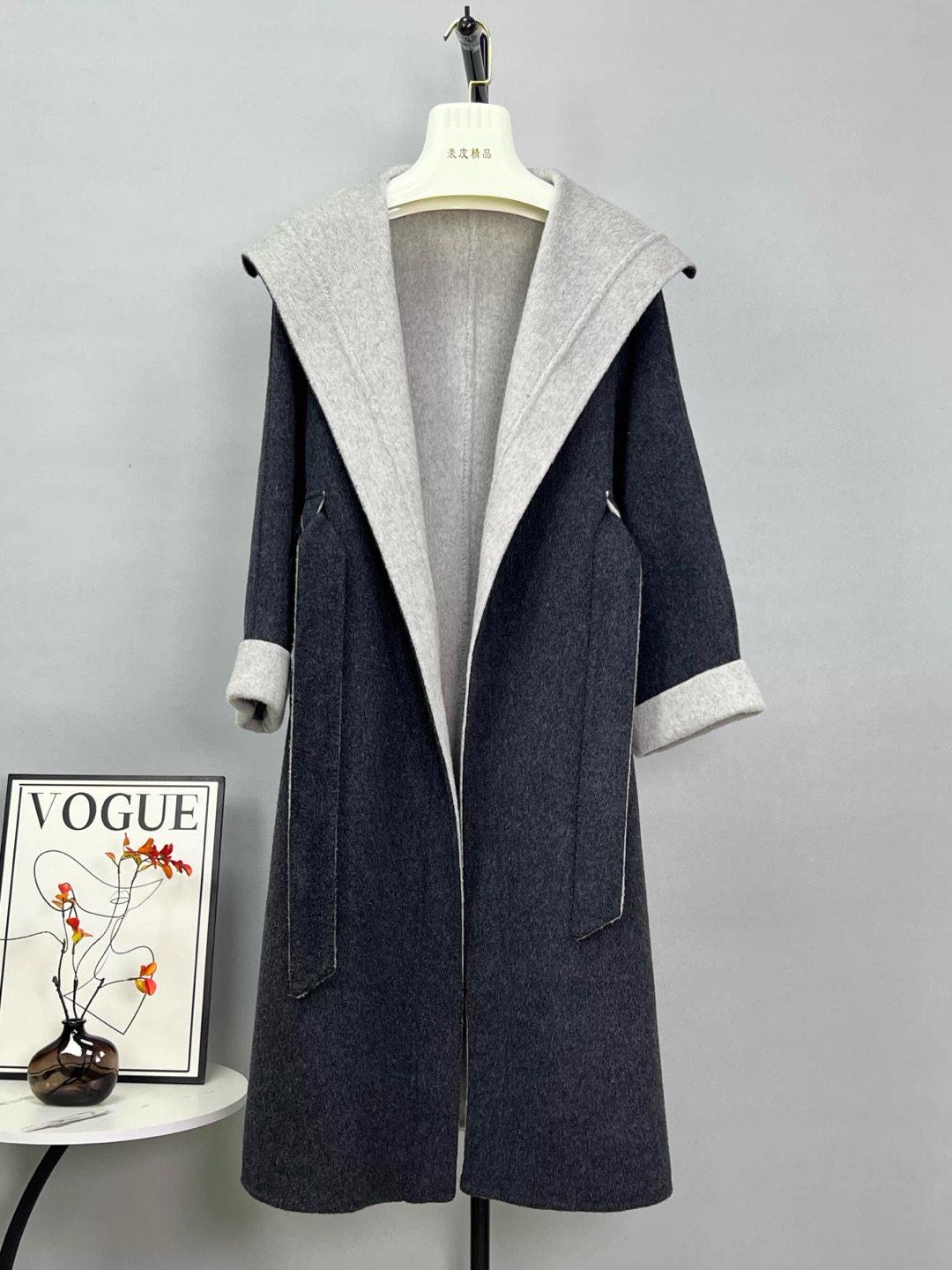 2025秋冬新款双面羊绒大衣女中长款连帽羊毛外套