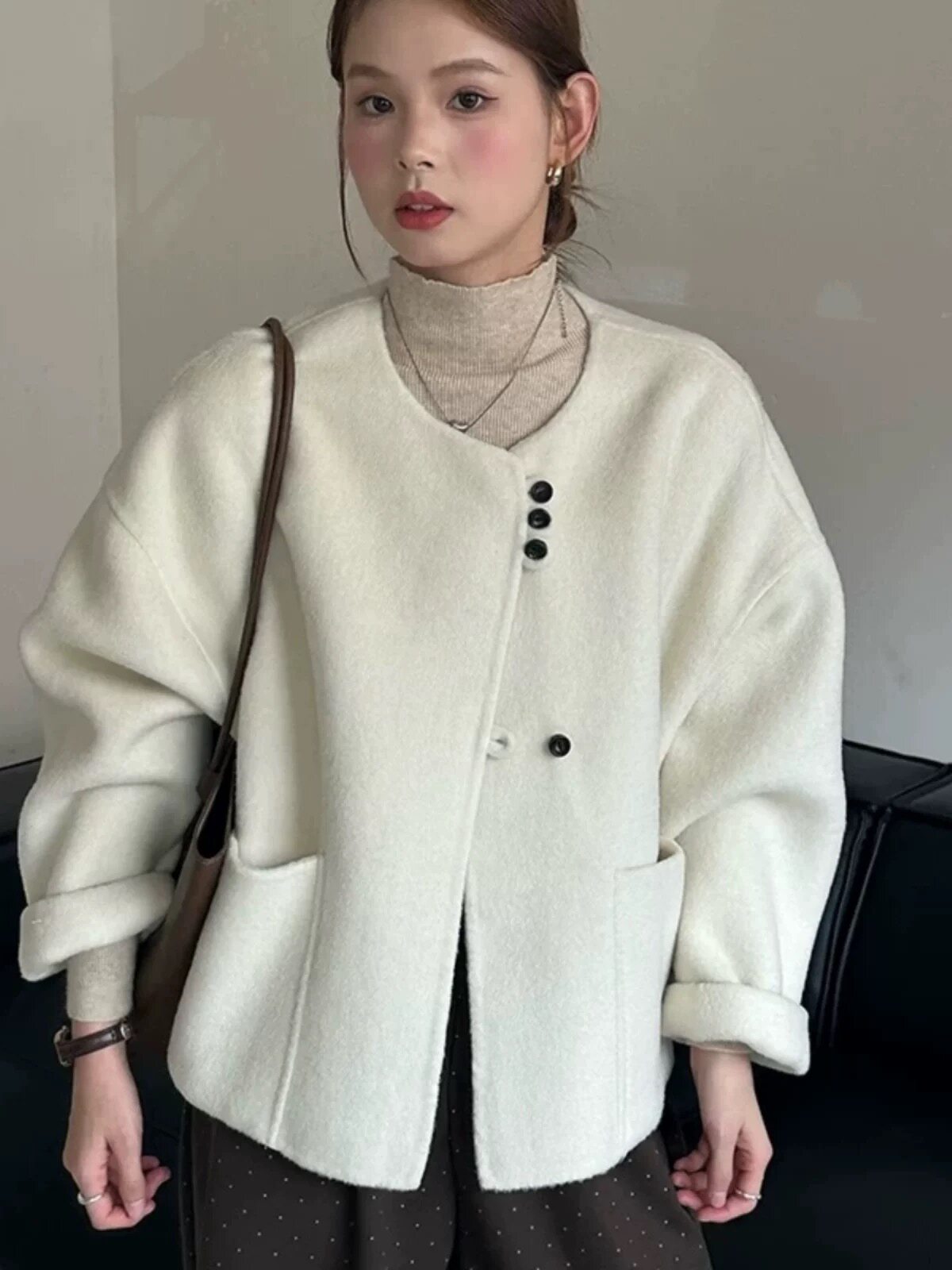 2025秋冬新款双面羊绒大衣女短款小个子羊毛外套