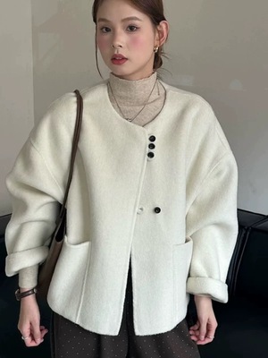 2025秋冬新款双面羊绒大衣女短款小个子羊毛外套