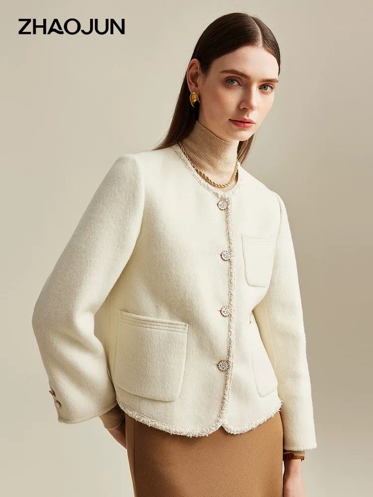 2025秋冬新款高级感灰色小香风双面羊绒衣女短款外套