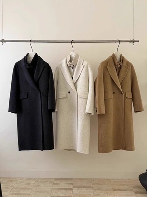 2025新款秋冬高端西装领骆驼绒大衣女长款宽松通勤双面外套