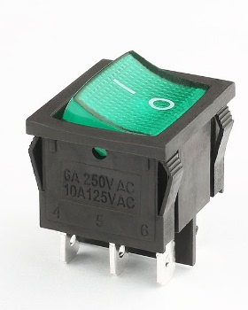 双极双掷绿色船型开关KCD5-22-CA2B-B-G-01