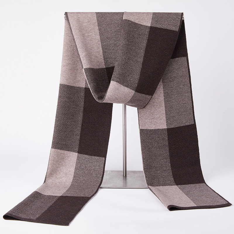 高端冬季鄂尔多斯市羊毛围巾男女款长条格披肩商务休闲高级感围脖