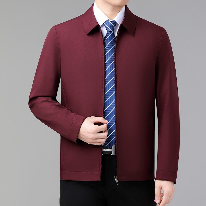 高端鄂尔多斯市翻领男士夹克春秋大码爸爸装工装党员行政干部外套