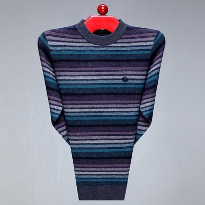 专柜正品圆领条纹高端羊绒打底衫