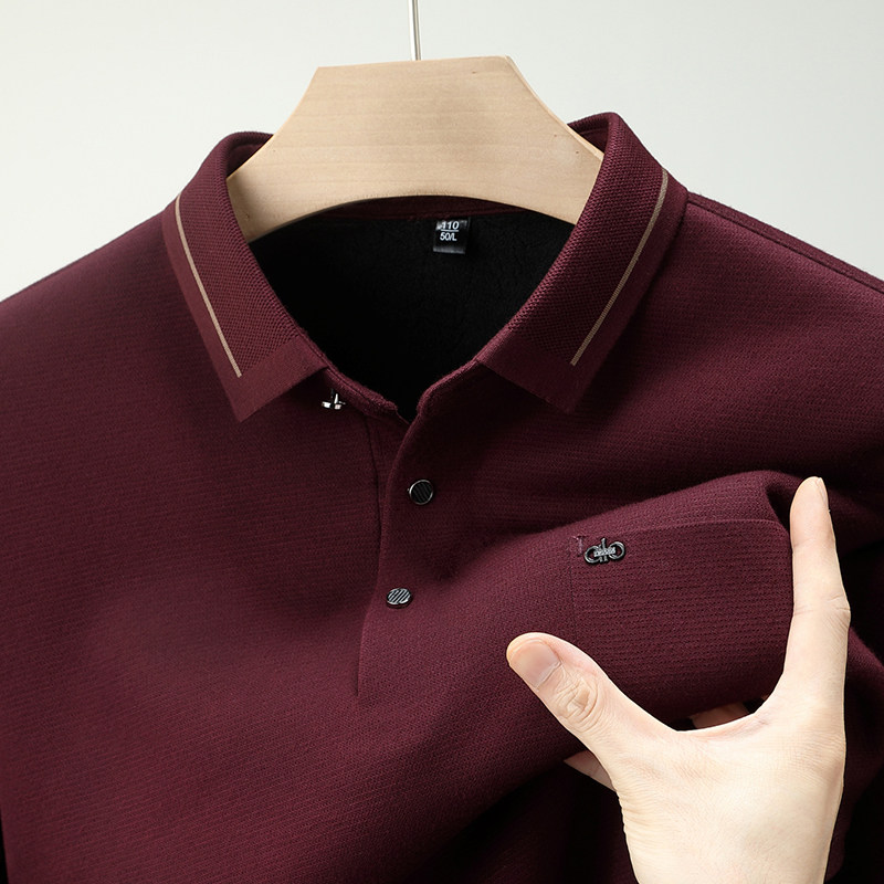 品牌鄂尔多斯市男士秋冬季长袖翻领POLO衫商务休闲加绒高级感T恤