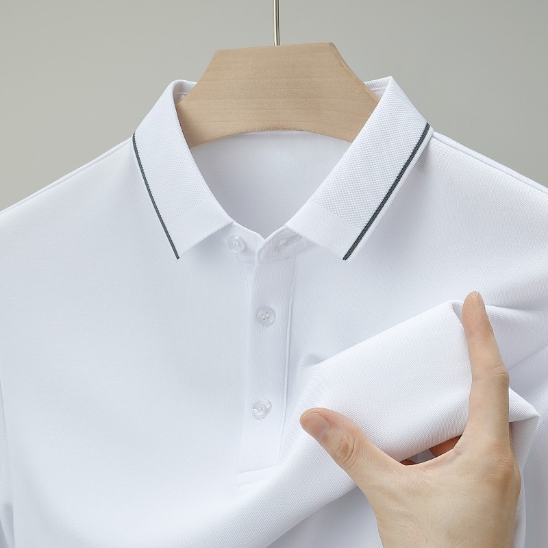 春秋鄂尔多斯市桑蚕丝翻领长袖polo衫男士装高端休闲T恤打底衫026