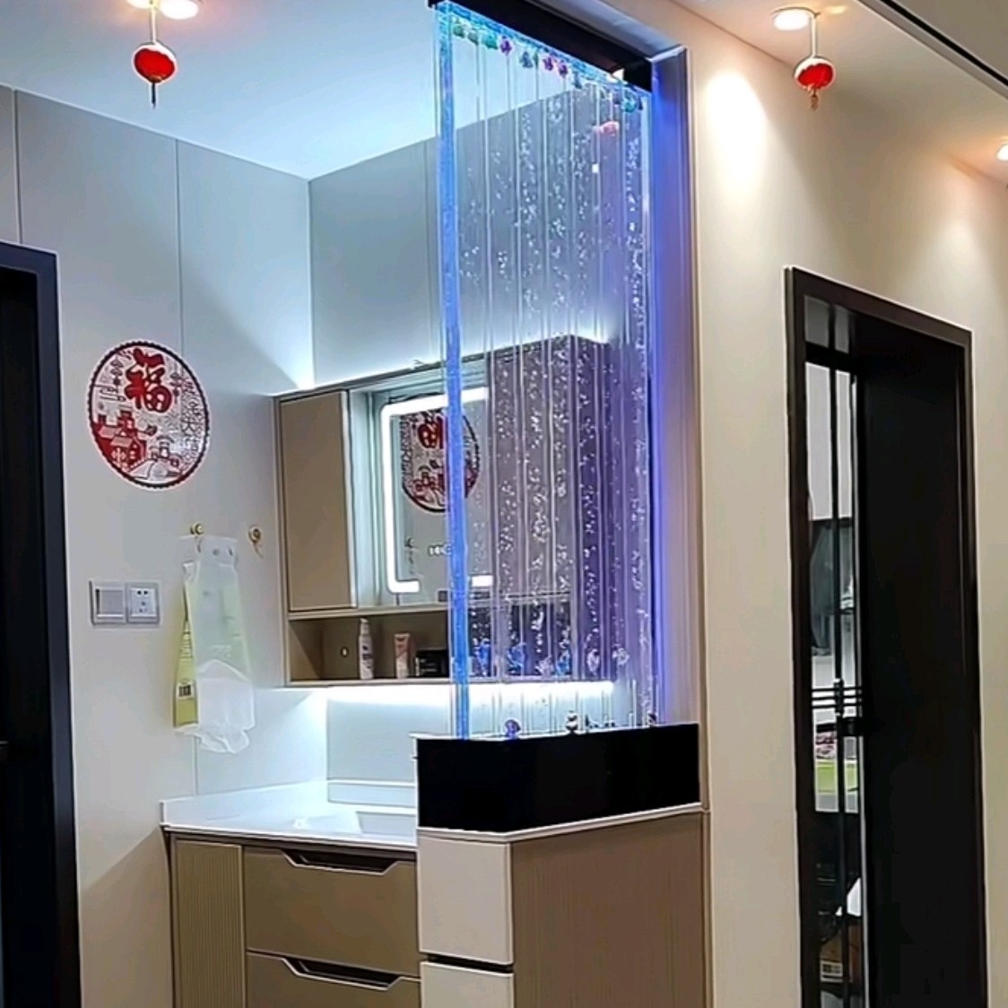 新款卫生间干湿分离半墙水幕屏风隔断玄关定制水幕墙隔断网红隔断
