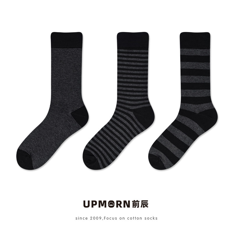 大码条纹撞色纯棉中筒袜子男春秋季薄长袜简约百搭男袜商务皮鞋袜