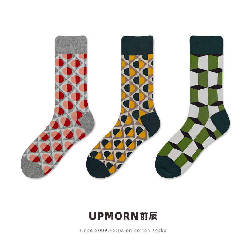 UPMORN前辰袜子中筒袜文艺潮撞色长筒袜秋季纯棉拼色个性大码男袜