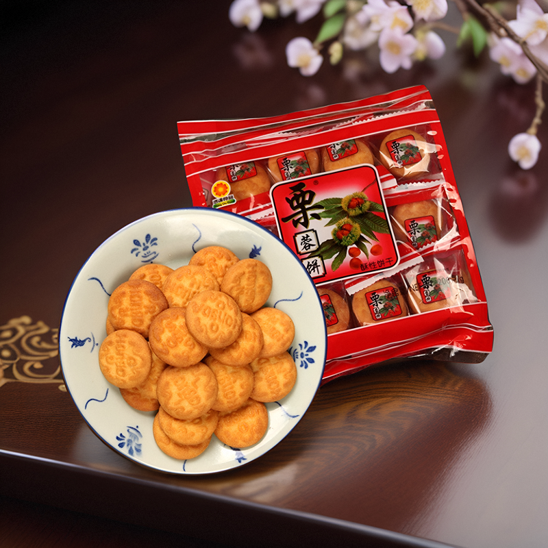 鸿达栗蓉饼香酥栗子味代餐早餐夜宵充饥茶点办公休闲零食饼干200g