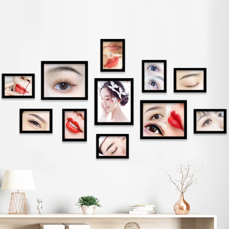 美容院墙面装饰纹绣美甲美睫图片相框照片墙半永久眉眼唇装饰画